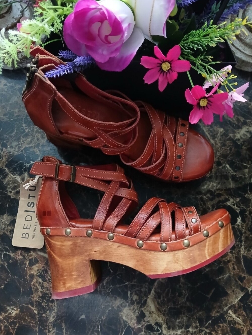 🇺🇸 4th of July Bed Stu Antonelli Wedge Block Heel Shoes Size 7 for Women
